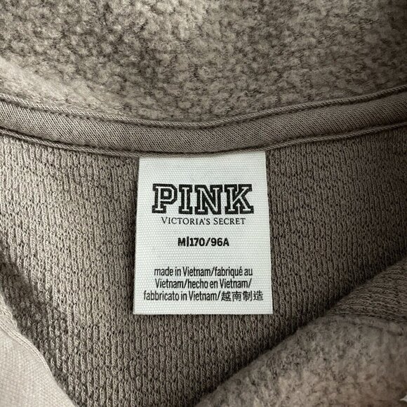 Victorias Secret PINK Fleece Varsity Cropped Sweatshirt Sz M Brown Sherpa Henley - Picture 9 of 14